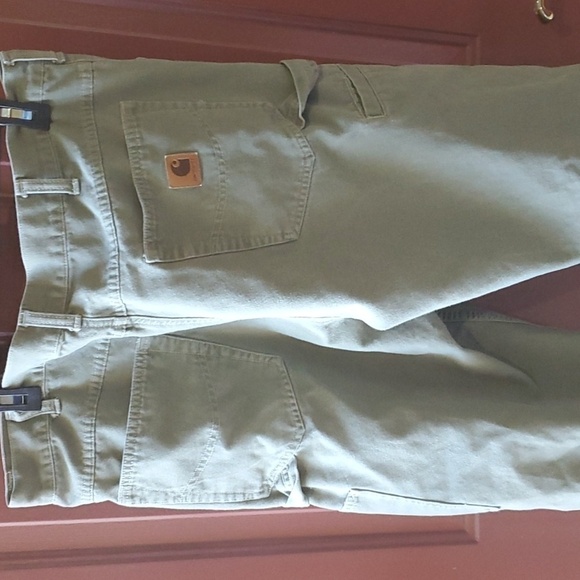 Carhartt green carpenters pants no size tag waist 19 "  inseam 33 EUC - Picture 4 of 9
